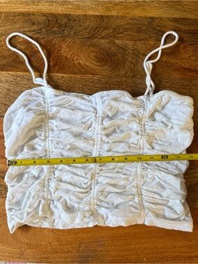 Free People 100% Cotton White Ruched Spaghetti Strap Camisole